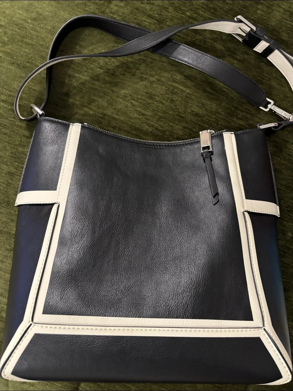 Calvin Klein Black & Cream Leather Faux Leather Shoulder Crossbody Bag